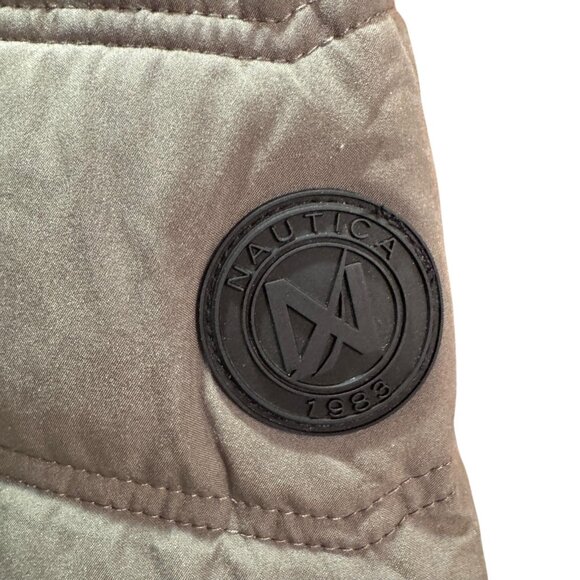 Nautica Jacket Womens Large Green Quilted Puffer Faux Fur Hood Water Resistant - Picture 5 of 14